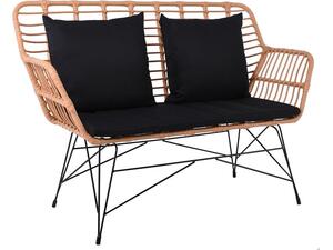 SALSA MAX Living Καναπές Κήπου 2Θέσιος, Μέταλλο Βαφή Μαύρο, Wicker Φυσικό, Μαξιλάρια Μαύρο (Ε285,Κ)