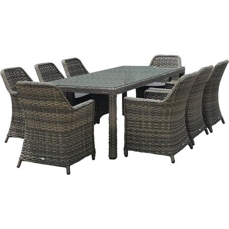ESPERIA Set Τραπεζαρία Κήπου ALU,Wicker Grey Brown-Ανθρακί: Τραπέζι 230x100 + 8 Πολυθρόνες (Ε6869,8)