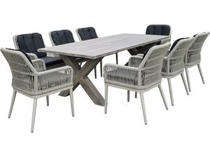 ALLEY Set Τραπεζαρία Κήπου ALU & Rope Grey-Μαξιλ.Ανθρακί: Τραπέζι 220x94 + 8 Πολυθρόνες (Ε6842)