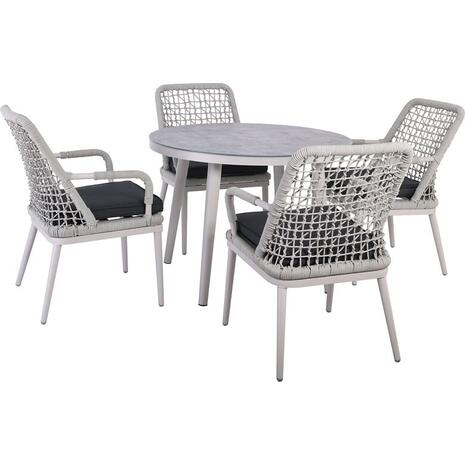 CENTRAL Set Τραπεζαρία Ροτόντα Κήπου (1+4), ALU Grey, Rope Grey, Μαξιλάρια Ανθρακί (Ε6841)