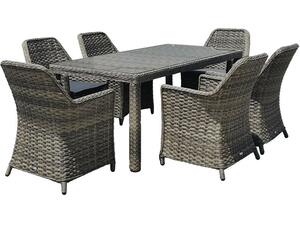 ESPERIA Set Τραπεζαρία Κήπου ALU,Wicker Grey Brown-Ανθρακί: Τραπέζι 180x90 + 6 Πολυθρόνες (Ε6869,6)