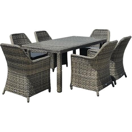 ESPERIA Set Τραπεζαρία Κήπου ALU,Wicker Grey Brown-Ανθρακί: Τραπέζι 180x90 + 6 Πολυθρόνες (Ε6869,6)