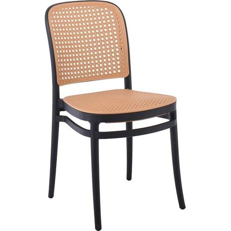 FLORENCE Καρέκλα PP Μαύρο, PP Rattan Μπεζ, Στοιβαζόμενη (Ε387,2)