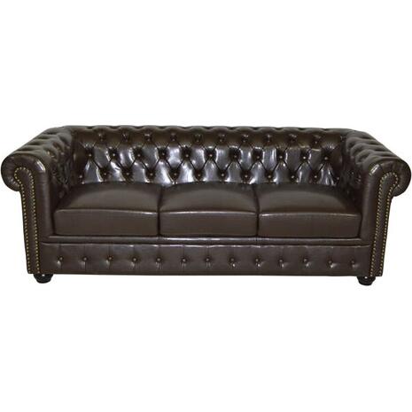 ΚΑΝΑΠΕΣ 3ΘΕΣΙΟΣ T.CHESTERFIELD HM3009.01 ΤΕΧΝΟΔΕΡΜΑ ΣΚΟΥΡΟ ΚΑΦΕ 208x90x73Υ εκ.