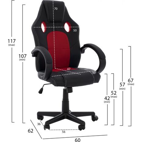 ΚΑΡΕΚΛΑ ΓΡΑΦΕΙΟΥ GAMING BUCKET HM1041.01 ΜΑΥΡΟPU+ΚΟΚΚΙΝΟ MESH 60x62x117 εκ.