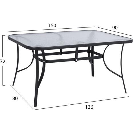 ΤΡΑΠΕΖΙ BRUNO 150X90Χ72Υεκ. ΓΚΡΙ ΜΕΤΑΛΛΙΚΟ ΜΕ ΓΥΑΛΙΝΗ ΕΠΙΦΑΝΕΙΑ HM5145.01