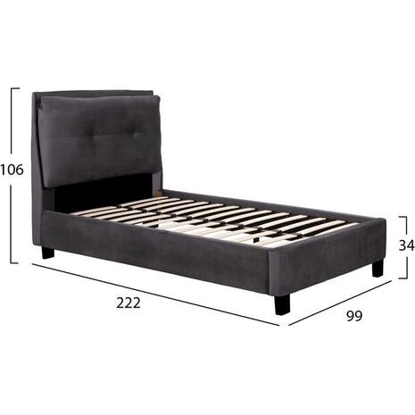 ΚΡΕΒΑΤΙ RILEY 90x200 εκ. ΜΕ ΥΦΑΣΜΑ ΒΕΛΟΥΔΟ ΓΚΡΙ HM561.01