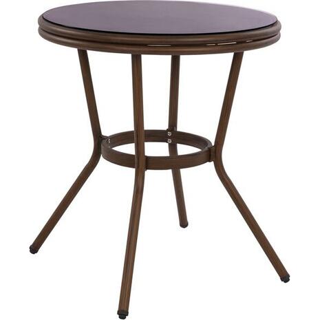 ΤΡΑΠΕΖΙ ΑΛΟΥΜΙΝΙΟΥ MOSES Φ70x76 εκ. BAMBOO LOOK HM5532.03 ΚΑΦΕ ΜΕ ΓΥΑΛΙ