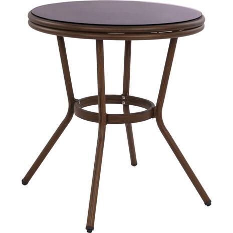 ΤΡΑΠΕΖΙ ΑΛΟΥΜΙΝΙΟΥ MOSES Φ70x76 εκ. BAMBOO LOOK HM5532.03 ΚΑΦΕ ΜΕ ΓΥΑΛΙ