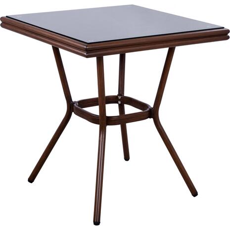 ΤΡΑΠΕΖΙ ΑΛΟΥΜΙΝΙΟΥ HARLOW 70X70X76Υ ΜΕ ΟΨΗ BAMBOO HM5568.03 ΚΑΦΕ ΜΕ ΓΥΑΛΙ