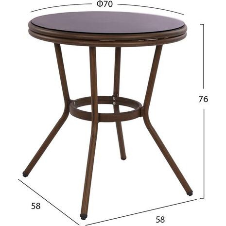 ΤΡΑΠΕΖΙ ΑΛΟΥΜΙΝΙΟΥ MOSES Φ70x76 εκ. BAMBOO LOOK HM5532.03 ΚΑΦΕ ΜΕ ΓΥΑΛΙ