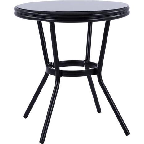 ΤΡΑΠΕΖΙ ΑΛΟΥΜΙΝΙΟΥ MOSES Φ70 BAMBOO LOOK HM5532.02 ΜΑΥΡΟ ΜΕ ΓΥΑΛΙ Φ70X76 εκ