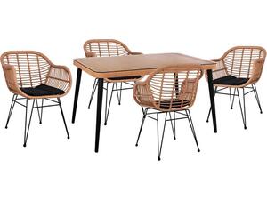 ΣΕΤ 5ΤΜΧ ALLEGRA WICKER ΜΕ ΤΡΑΠΕΖΙ 140X80Χ78Υ ΜΠΕΖ & ΜΑΥΡΟ ΧΡΩΜΑ HM10490