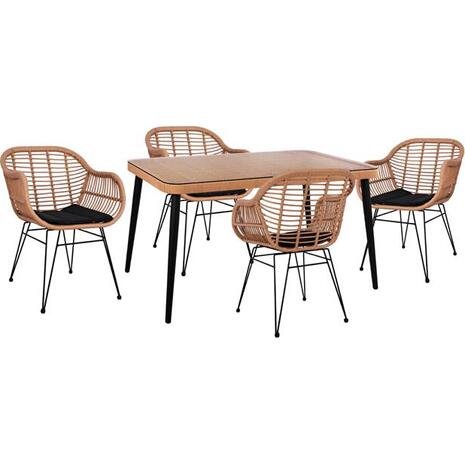 ΣΕΤ 5ΤΜΧ ALLEGRA WICKER ΜΕ ΤΡΑΠΕΖΙ 140X80Χ78Υ ΜΠΕΖ & ΜΑΥΡΟ ΧΡΩΜΑ HM10490