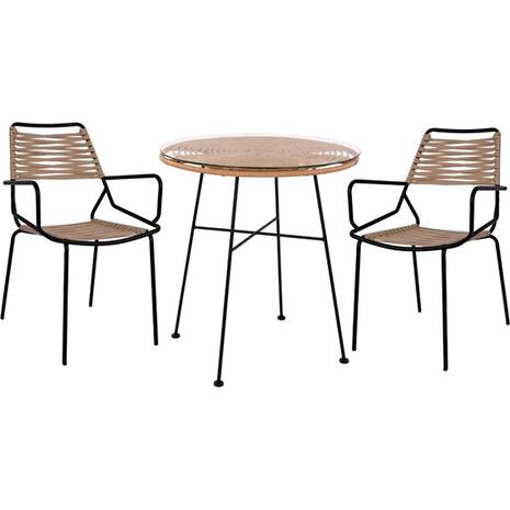 ΣΕΤ 3ΤΜΧ ALLEGRA WICKER ΜΕ ΤΡΑΠΕΖΙ Φ70Χ74Υ ΜΠΕΖ & ΜΑΥΡΟ ΧΡΩΜΑ HM10479
