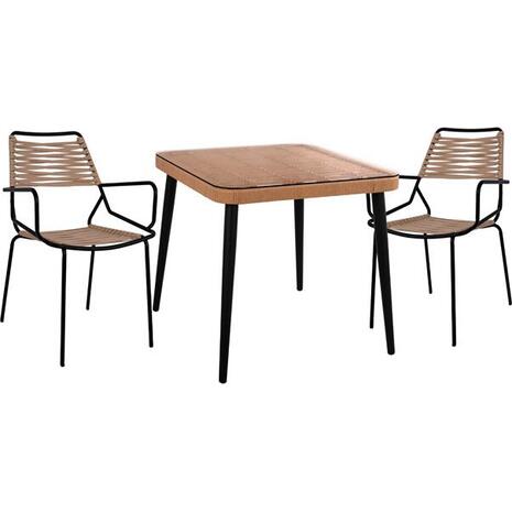 ΣΕΤ 3ΤΜΧ ALLEGRA WICKER ΜΕ ΤΡΑΠΕΖΙ 80X80X78Υ ΜΠΕΖ & ΜΑΥΡΟ ΧΡΩΜΑ HM10486