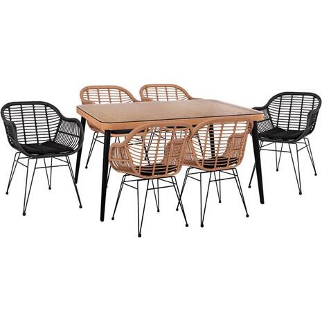 ΣΕΤ 7ΤΜΧ ALLEGRA WICKER ΜΕ ΤΡΑΠΕΖΙ 160X90X78Υ ΜΠΕΖ & ΜΑΥΡΟ ΧΡΩΜΑ HM10513
