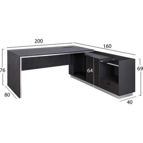 ΓΡΑΦΕΙΟ ΕΠΑΓΓΕΛΜΑΤΙΚΟ ΔΕΞΙΑ ΓΩΝΙΑ ROSEWOOD HM2112R 200X160X76Υ εκ.
