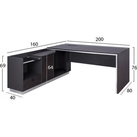 ΓΡΑΦΕΙΟ ΕΠΑΓΓΕΛΜΑΤΙΚΟ ΑΡΙΣΤΕΡΗ ΓΩΝΙΑ ROSEWOOD HM2112L 200X160X76Υ εκ.