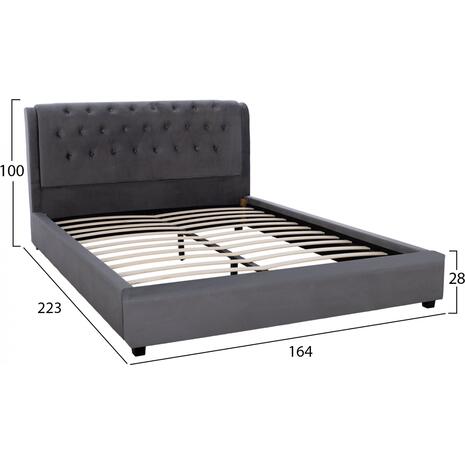 ΚΡΕΒΑΤΙ ODALYS 150X200 ΒΕΛΟΥΔΟ ΥΦΑΣΜΑ ΓΚΡΙ HM549.11 164x223x100 εκ.