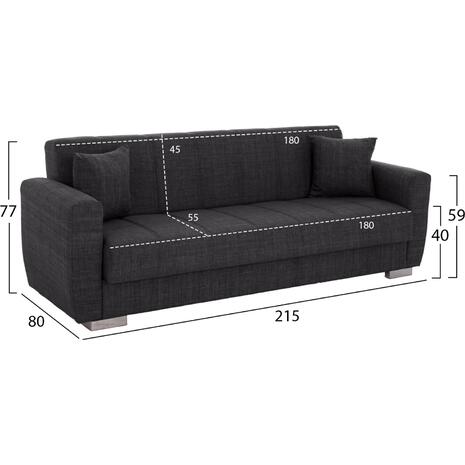 ΚΑΝΑΠΕΣ ΚΡΕΒΑΤΙ POLYA ΤΡΙΘΕΣΙΟΣ HM3240.03 ΓΚΡΙ 215x85x76Υ εκ.