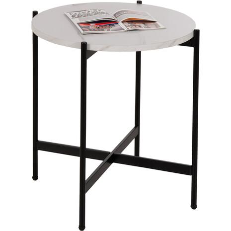 ΒΟΗΘΗΤΙΚΟ ΤΡΑΠΕΖΙ HM9589.05 MDF ΛΕΥΚΟ ΜΑΡΜΑΡΟ-ΜΑΥΡΗ ΜΕΤΑΛΛΙΚΗ ΒΑΣΗ Φ50x55Υεκ.