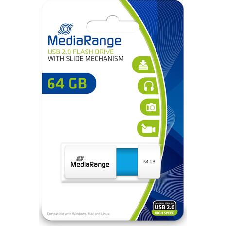 Flash Drive MediaRange USB 2.0 flash drive, color edition, light blue, 64GB (MR974)