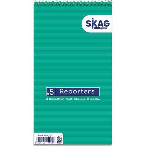 Μπλοκ σημειώσεων Skag Reporters σπιράλ No5 λευκό 50 φύλλων 136x243mm