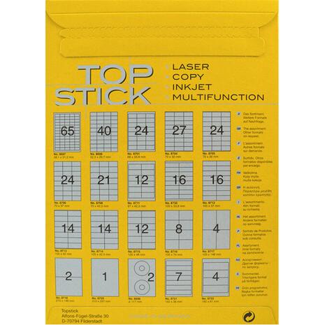 Ετικέτες αυτοκόλλητες TOPSTICK No8720 (210x297mm) (Λευκό)