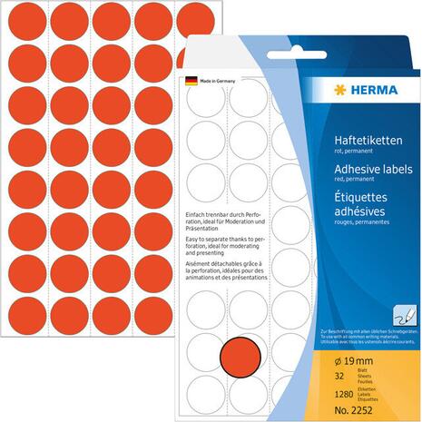 Ετικέτες HERMA αυτοκόλλητες στρογγυλές 19mm No.2252 Κόκκινες (Κόκκινο)