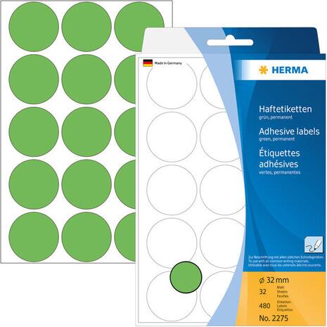 Ετικέτες HERMA αυτοκόλλητες στρογγυλές 32mm No.2275 Πράσινες (Πράσινο)