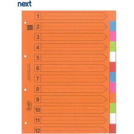 Διαχωριστικά χάρτινα χρωματιστά Next A4 (1-12) (Διάφορα χρώματα)