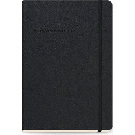 Ημερολόγιο ημερήσιο The Writing Fields Softline 2000 14x21cm 2026 με λάστιχο soft εξώφυλλο με υφή δέρματος μαύρο