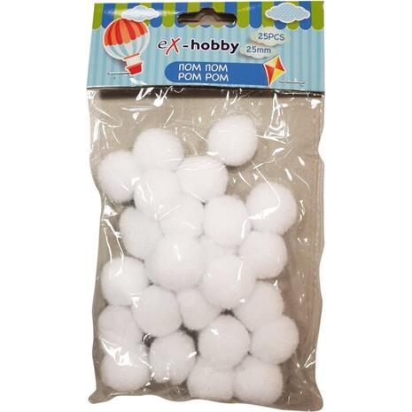 Σφουγγαράκια pom-pom eX-HOBBY λευκά 2,5cm συσκευασία 25 τεμαχίων