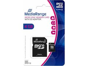 Κάρτα Μνήμης MediaRange MicroSDHC 4GB Class 10 με SD Αντάπτορα