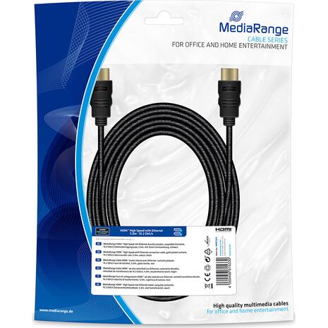 Καλώδιο MediaRange HDMI High Speed with Ethernet connection, gold-plated contacts, 10.2 Gbit/s data transfer rate, 5.0m, cotton, black MRCS211