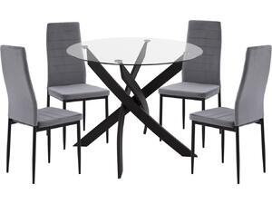 ΣΕΤ ΤΡΑΠΕΖΑΡΙΑΣ 5ΤΜΧ LADY HM21199.01 ΓΥΑΛΙ--ΜΕΤΑΛΛΟ ΣΕ ΜΑΥΡΟ & ΒΕΛΟΥΔΟ ΓΚΡΙ