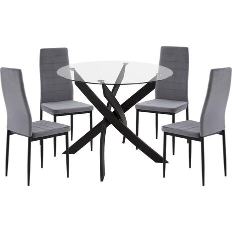 ΣΕΤ ΤΡΑΠΕΖΑΡΙΑΣ 5ΤΜΧ LADY HM21199.01 ΓΥΑΛΙ--ΜΕΤΑΛΛΟ ΣΕ ΜΑΥΡΟ & ΒΕΛΟΥΔΟ ΓΚΡΙ