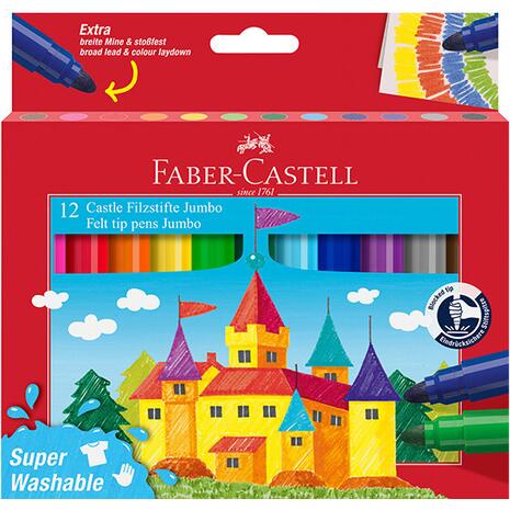Μαρκαδόροι ζωγραφικής Faber-Castell Jumbo Super Washable χονδροί (πακέτο 12 χρωμάτων) 154311
