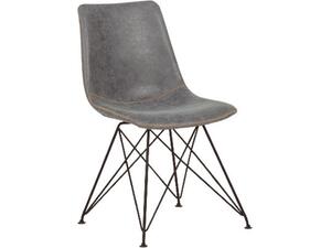 PANTON Καρέκλα Μέταλλο Βαφή Μαύρη, PU Vintage Grey (σετ 4 τεμαχίων) (ΕΜ777,1)