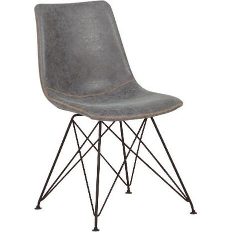 PANTON Καρέκλα Μέταλλο Βαφή Μαύρη, PU Vintage Grey (σετ 4 τεμαχίων) (ΕΜ777,1)