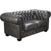 CHESTERFIELD Birmingham Kαναπές 2Θέσιος Σαλονιού Καθιστικού, Δέρμα Antique Grey (Ε9574,22)