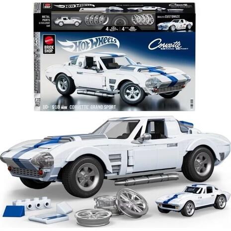 Mattel Brick Shop Hot Wheels Corvette Grand Sport Building Toy Kit (918 Pieces), For Collectors (JGR31)