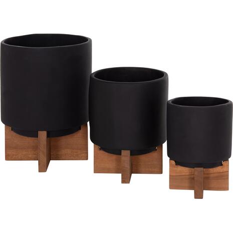 ΣΕΤ 3 ΓΛΑΣΤΡΕΣ ΜΕ TEAK ΒΑΣΕΙΣ TANTI HM4685.01 FIBER CEMENT ΣΕ ΜΑΥΡΟ ΧΡΩΜΑ