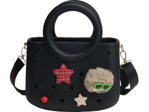 Τσαντάκι Croqbag Cactus με διακοσμητικά pins 22x26 cm - Μαύρο