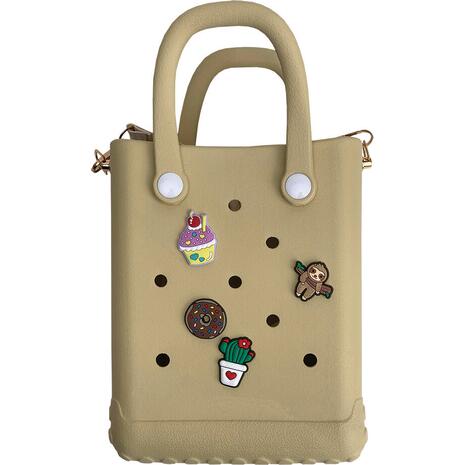 Τσαντάκι Croqbag Cactus με διακοσμητικά pins 16x20 cm - Μπεζ