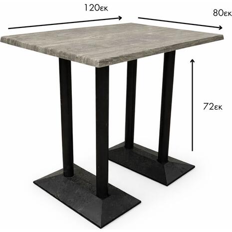 Τραπέζι Werzalit 120x80 σε χρώμα old pine με μαύρη μακρόστενη βάση από μαντέμι Υ72εκ