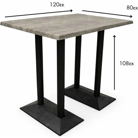 Τραπέζι Werzalit 120x80 σε χρώμα old pine με μαύρη μακρόστενη βάση από μαντέμι Υ108εκ