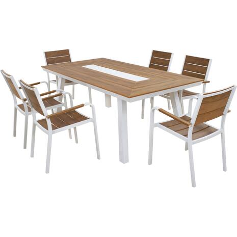 ΣΕΤ ΤΡΑΠΕΖΑΡΙΑΣ TABER HM10738.01 ΤΡΑΠΕΖΙ & 6 ΠΟΛΥΘΡΟΝΕΣ-ΑΛΟΥΜΙΝΙΟ & POLYWOOD-ΛΕΥΚΟ