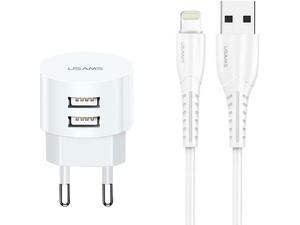 Φορτιστής τοίχου Usams T20 και καλώδιο Lightning Λευκό 2x USB, 2.1A, λευκός